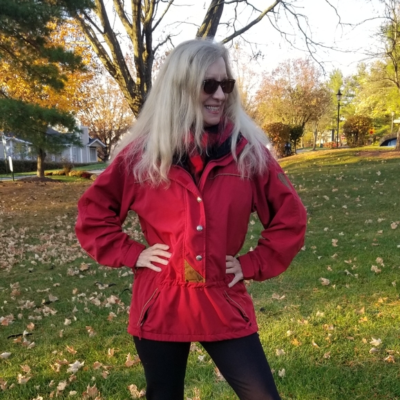 L. L. Bean Mountain Classic Red Anorak with New Buffalo Plaid Scarf, Small, $54 - Picture 9 of 17